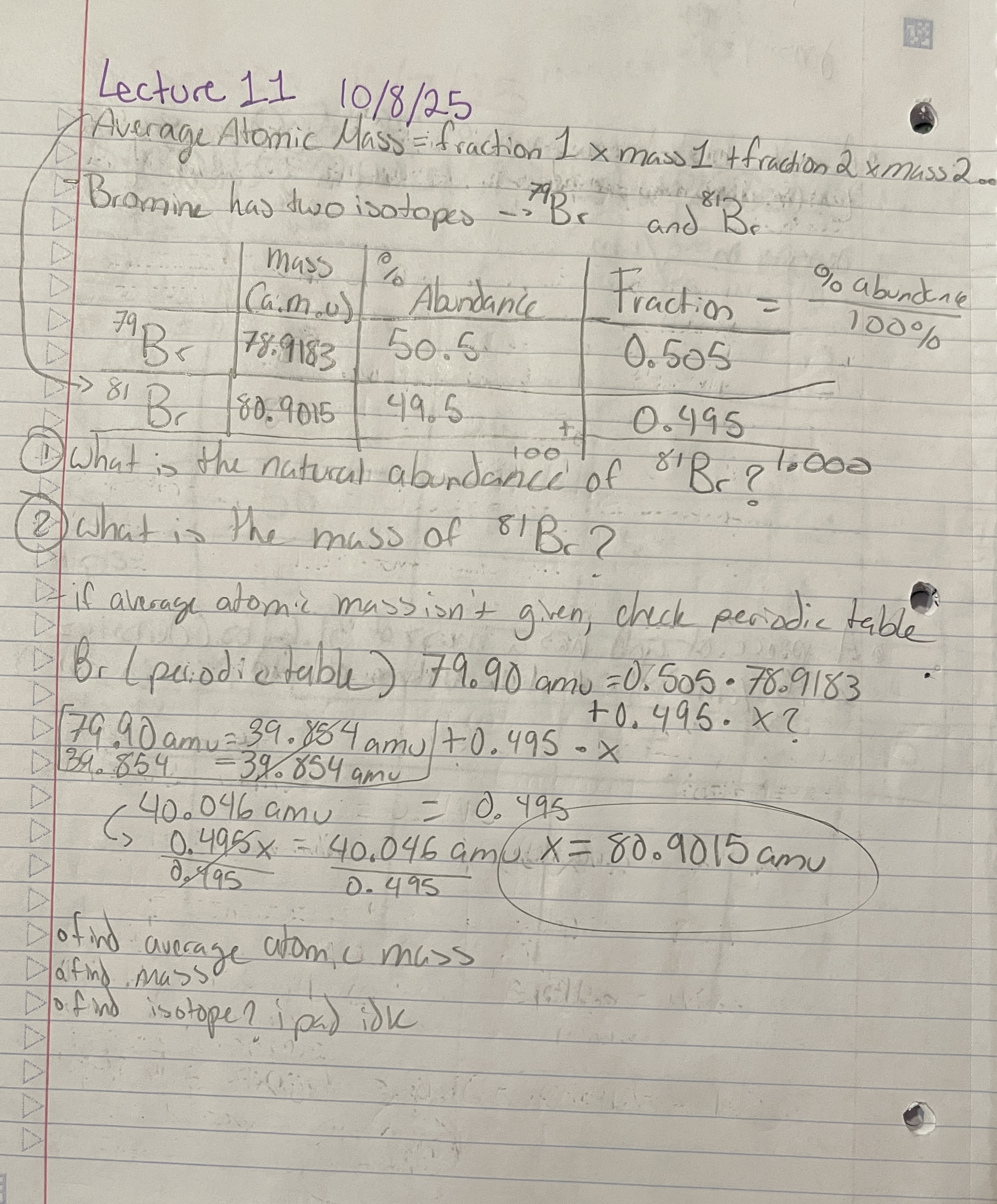 <p>(Fraction 1) x (mass 1) + (fraction 2) x (mass 2) etc.. (depending on how many isotopes in element).</p>