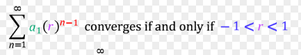 First, recognize that the series is in the form of a geometric series (see image). Then test r (see image).