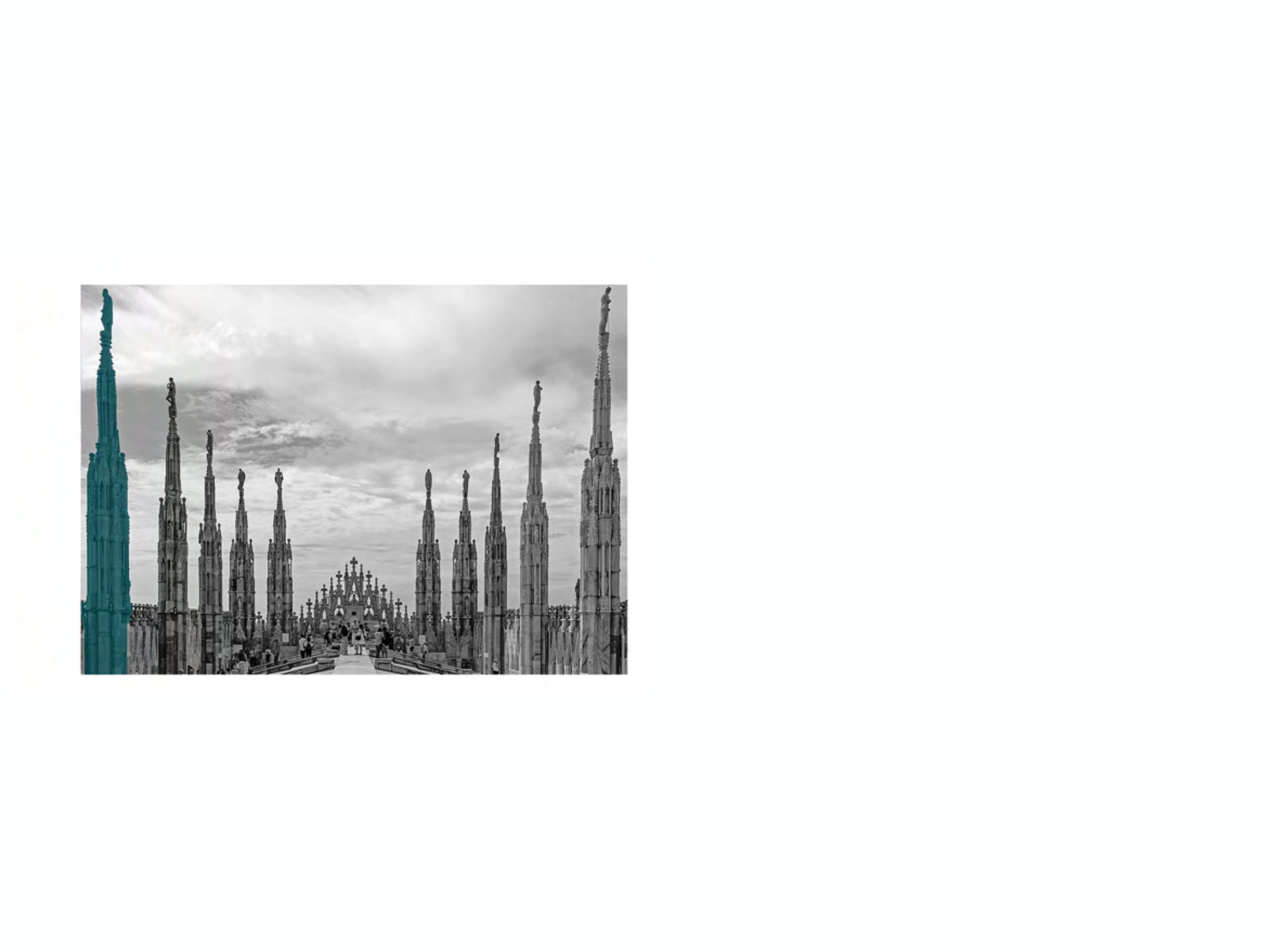 <p>A tall pyramidial, polygonal or conical structure rising from a tower, turret or roof (usually of a church) and terminating in a point.</p>