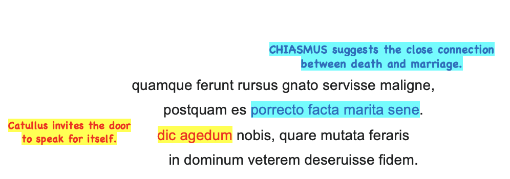 <p>quamque ferunt rursus gnato servisse maligne,</p><p>postquam es porrecto facta marita sene.</p><p>dic agedum nobis, quare mutata feraris</p><p>in dominum veterem deseruisse fidem.</p>