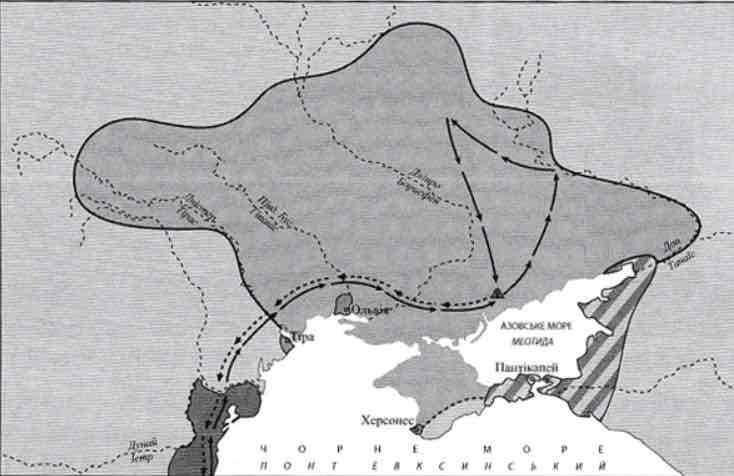 <p><span>Картосхема дає змогу</span></p><p><span>1 окреслити територію Антського царства.</span></p><p><span>2 указати основний шлях грецької колонізації.</span></p><p><span>3 визначити межі розселення племен трипільської культури.</span></p><p><span>4 указати територію Боспорського царства.</span></p><p><span>5 окреслити територію Великої Скіфії.</span></p><p><span>6 указати напрямок походу перського царя Дарія І.</span></p><p><span>7 визначити торговельний шлях «із варяг у греки».</span></p>
