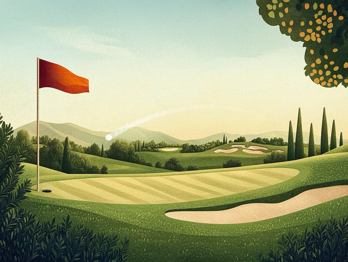 <p><span>A large area with grass, hills, and holes designed for playing golf.</span></p>