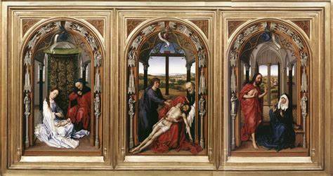 <p>These 3 panels by Rogier Van der Weyden show us the birth, death, and resurrection of Jesus. What is it titled?</p>