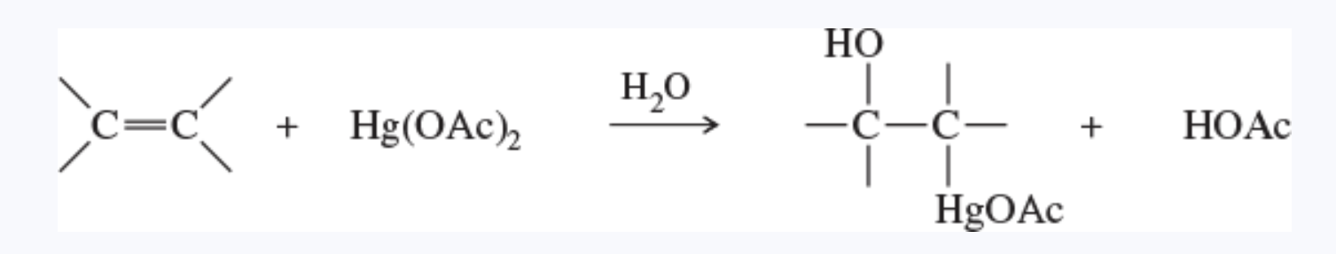 <p>the addition of <em>aqueous</em> mercuric acetate to an alkene </p>