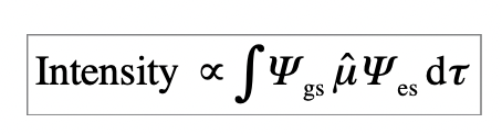 <p>gs = ground state wavefunction</p><p>es = excited state wavefunction </p><p>μ^ = <strong>electric dipole moment </strong>operator</p>