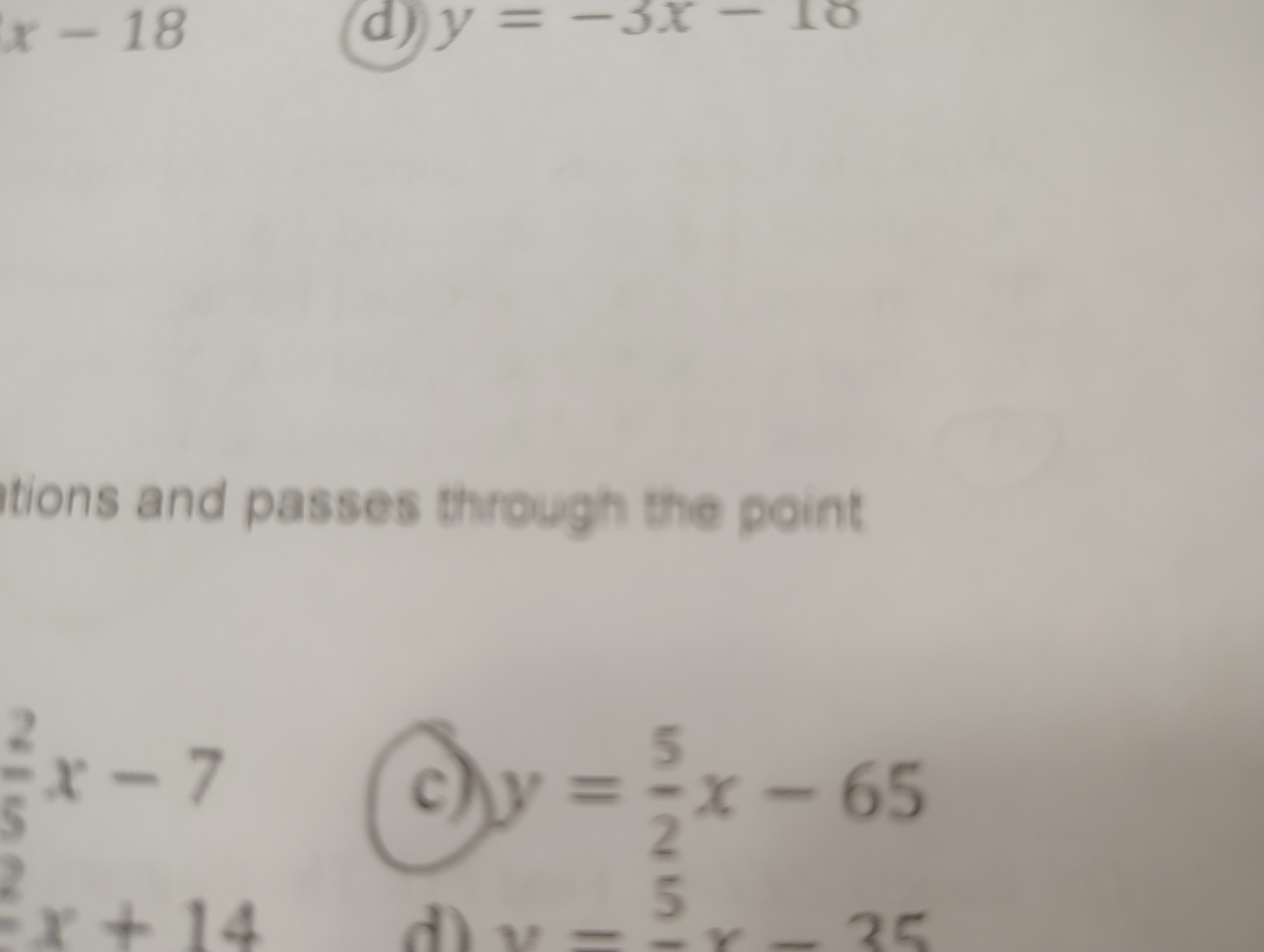 <p>Answer C) y= 5 over 2x -65</p>