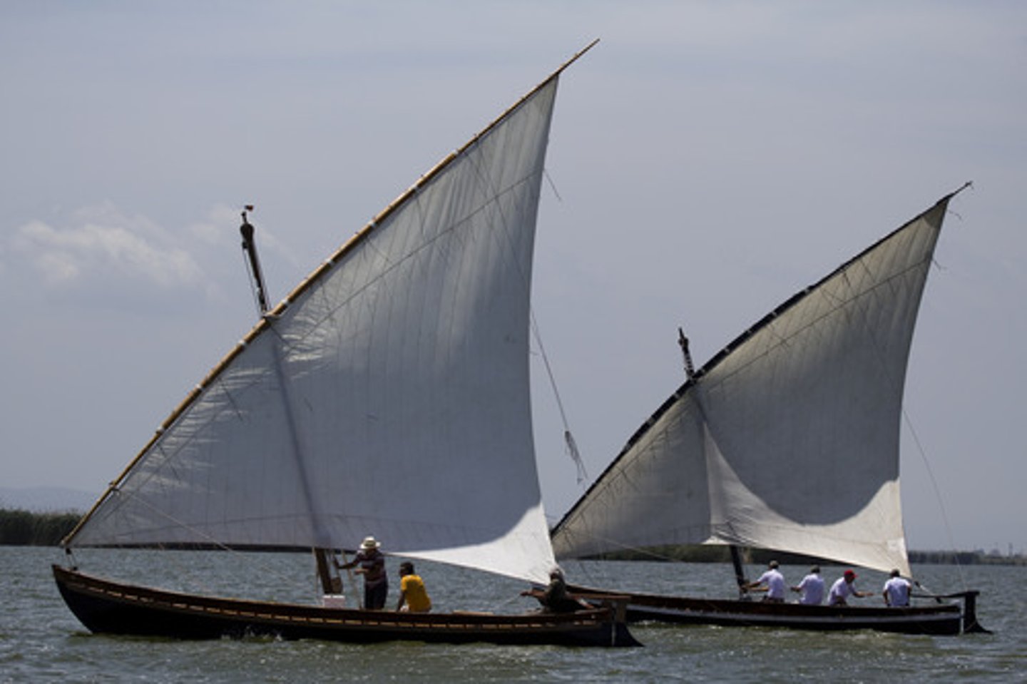 <p>Triangular sails that could catch winds coming from many directions.</p>