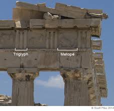 <p>Any of the panels, either decorated or plain, between the triglyph</p>