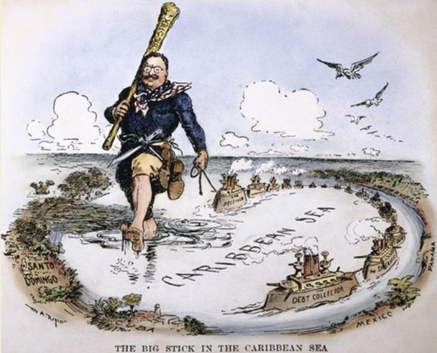 <p>Refers to U.S. President Theodore Roosevelt's foreign policy: "speak softly, and carry a big stick.</p>