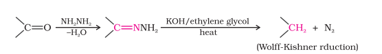 <ul><li><p>Aldehydes and ketones are <strong>heated with hydrazine and NaOH/KOH </strong>in high boiling solvent like <strong>ethylene glycol</strong></p></li><li><p>Useful for carbonyl compounds that are <strong>sensitive to acids</strong></p></li></ul>