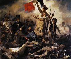 Reacting to the oppressive aristocracy, the French middle and lower classes overthrew the king and asserted power for themselves in a violent and bloody revolution. This uprising was inspired by America's independence from England and the Enlightenment ideas.