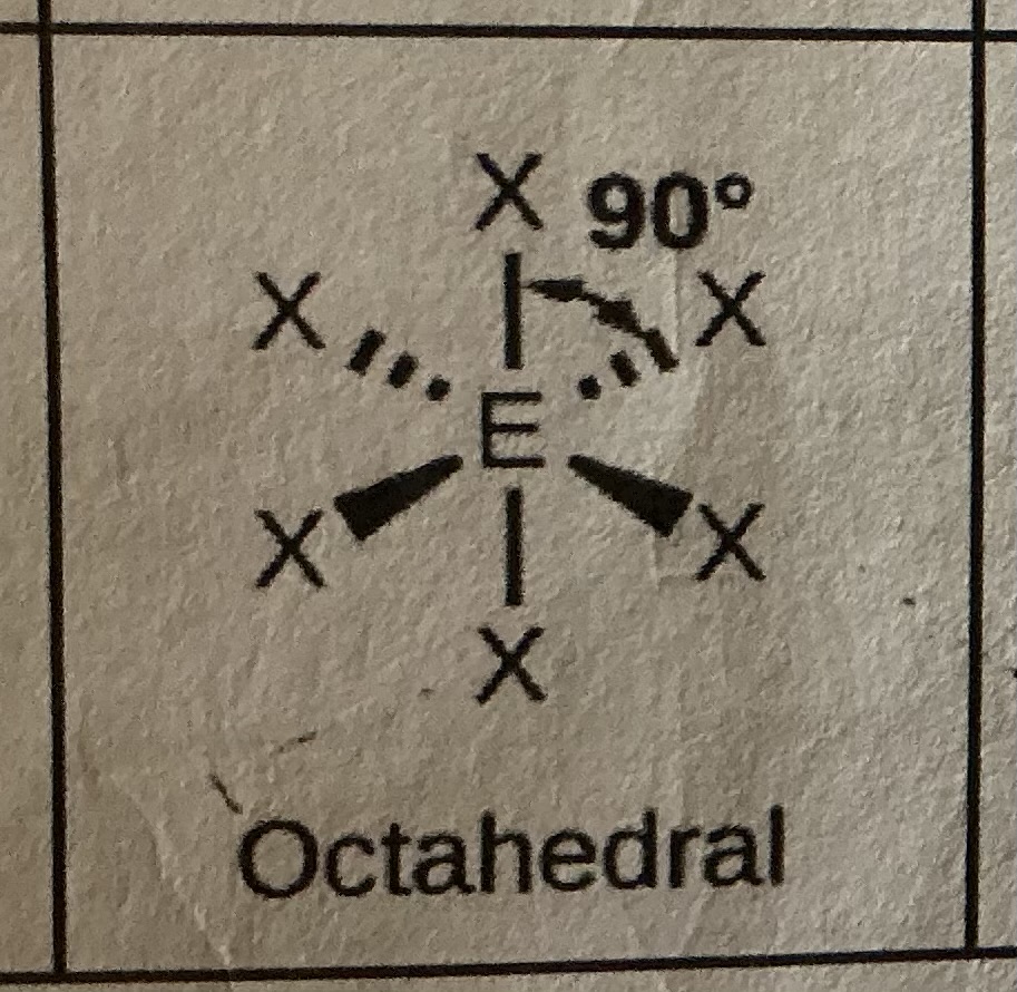 <p>Octahedral, 90 degrees</p>