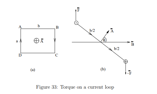 <p>What is the torque on a rectangular current loop in a magnetic field?</p>