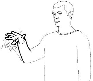 <p>Shake your flattened hand in front of you with your fingers spread apart</p>