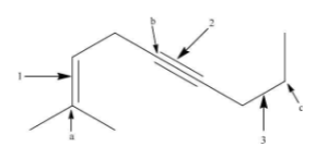 <p>Consider the structure below. What are the hybridization, shape, and bond angle for the<br>carbon atom indicated by arrow a?<br>A. sp, linear, 180º<br>B. sp², trigonal planar, 120º<br>C. sp³, tetrahedral, 109.5º<br>D. sp³d, trigonal pyramidal, 120º, 180º</p>