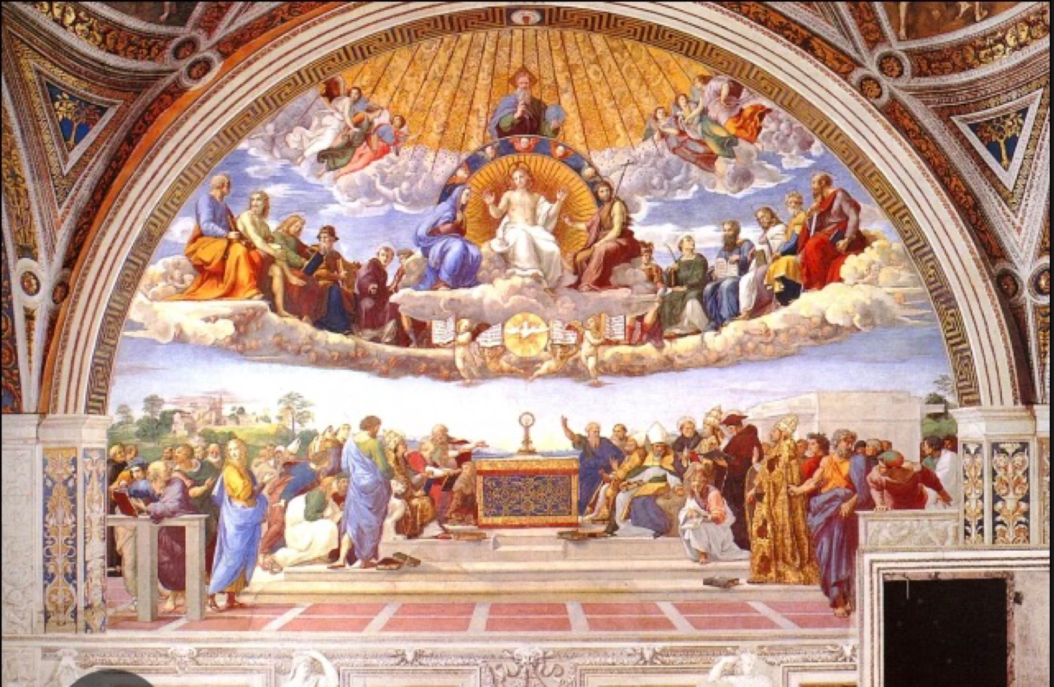 <p>Describe the composition of the Disputa </p>