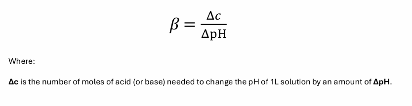 <p>the effectiveness of a buffer in reducing changes in PH </p><p></p>