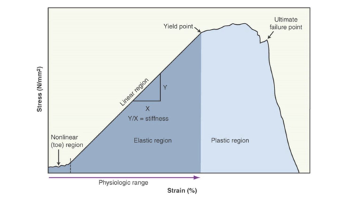 <p>transition between elastic and plastic behavior</p><p>- additional load results in a marginal increase in stress</p>