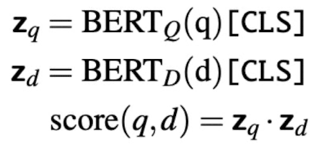 <p>Precompute document vectors and compute similarity score (dot product) with query vector on-the-fly</p><p>Problem: document vectors are not query-aware</p>