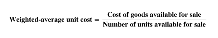 <ul><li><p>assume COGS and ending inventory is random mixture of all goods available for sale</p></li><li><p>COGAS/# available units for sale</p><ul><li><p>use numbers from beginning of yr</p></li></ul></li></ul><p></p>