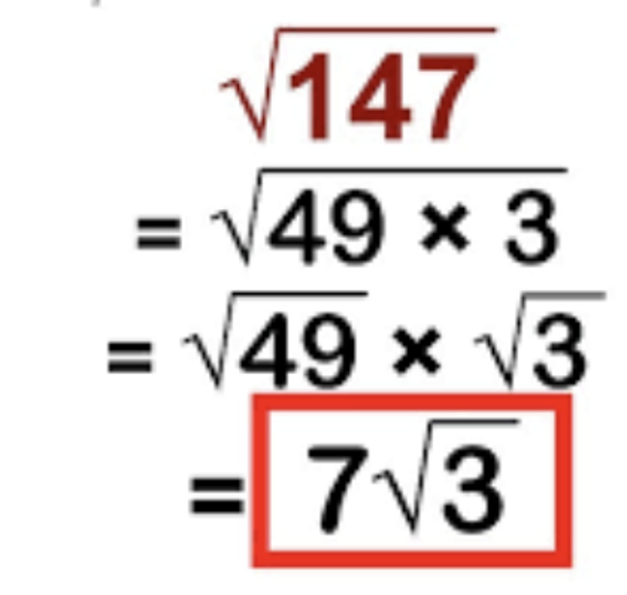 <p>The process of removing all perfect square numbers from under the radical symbol.</p>