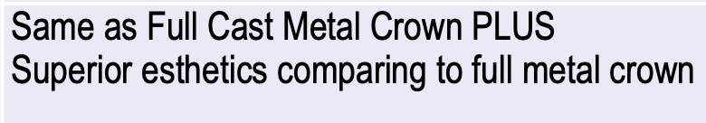 <p>advantages of which full coverage restoration?</p>