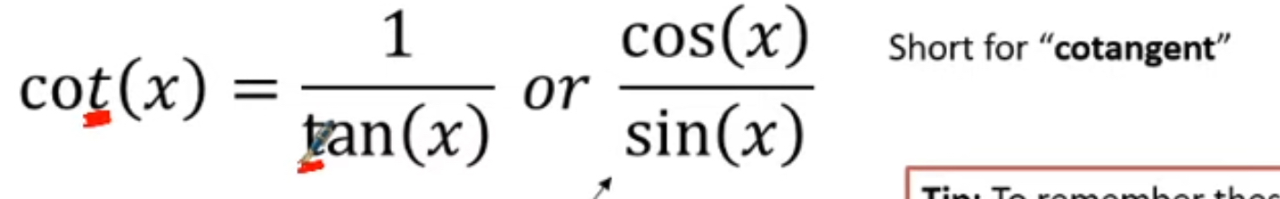 <p>1/tan(x) = cot (x)</p>