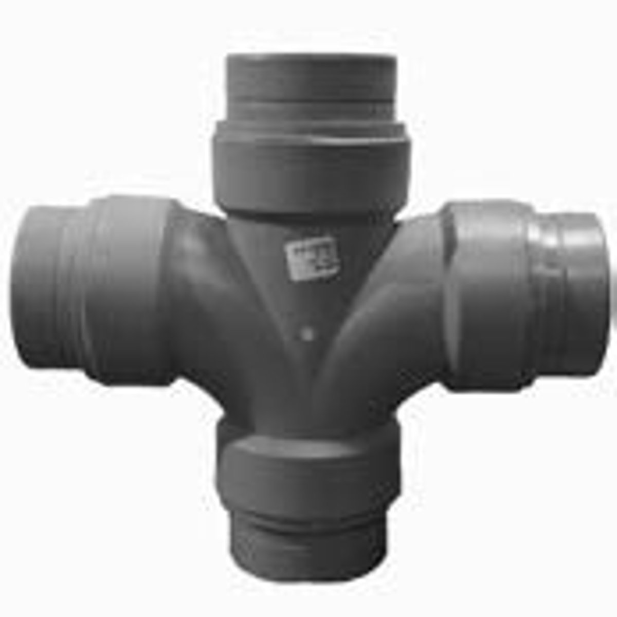<p>a cross having a slight curve in each of the 90d transitions to channel the flow from branch pipes in the direction of the main</p>