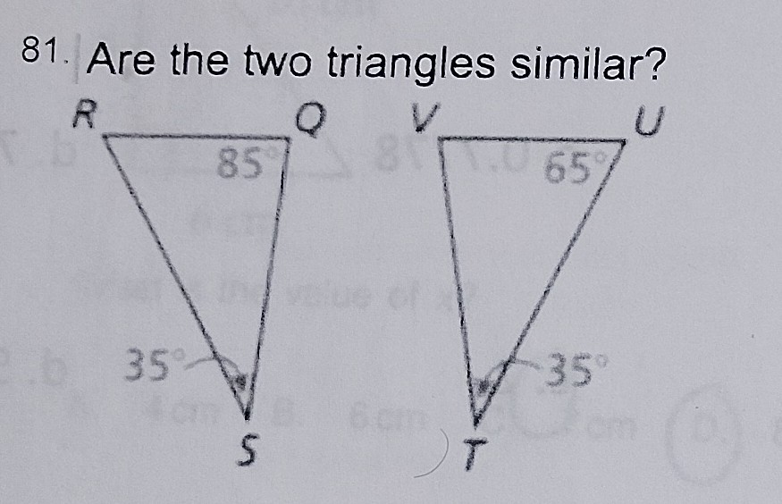 <p>Are the two triangles similar?</p>