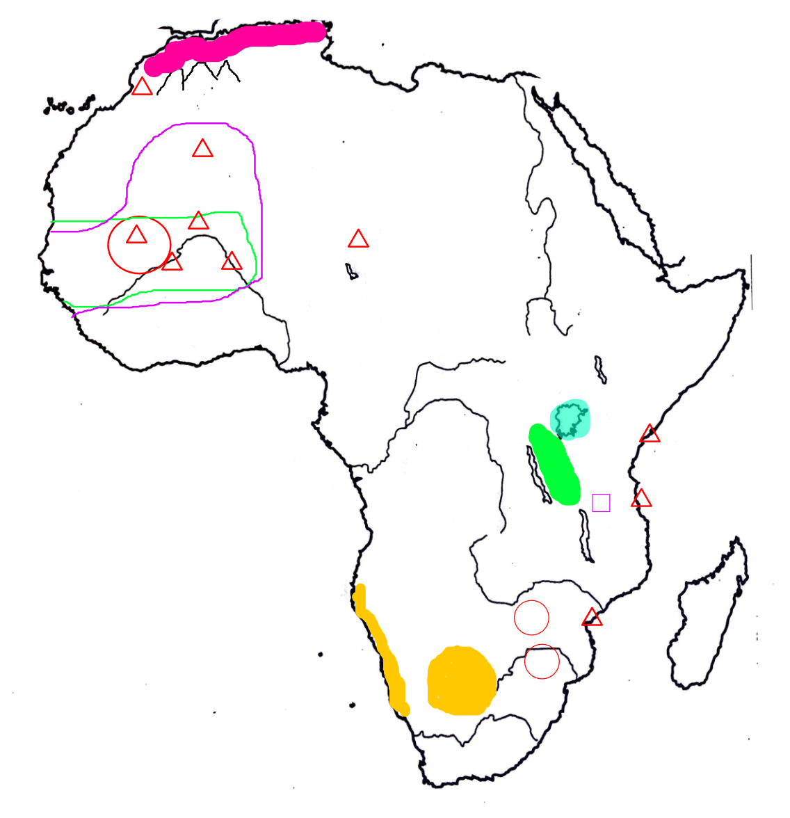 <p>The biggest looking lake in Africa, in the Central/right part of Africa next to a bunch of stuff</p>