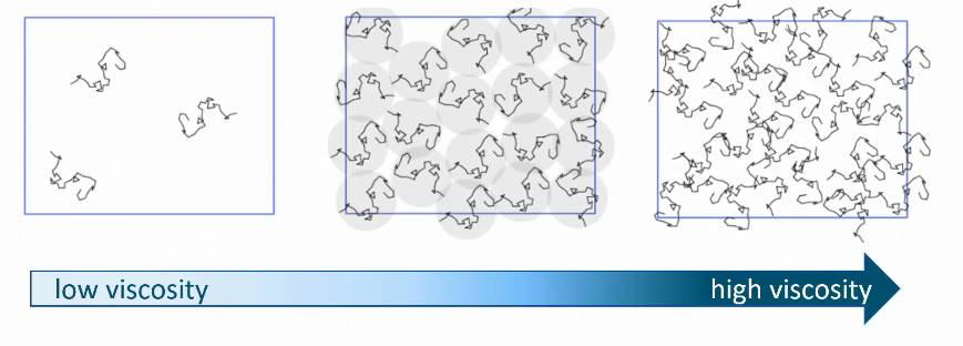 <ul><li><p>High viscosity = high friction </p></li><li><p>When there are more polysaccharide chains, friction develops between them, making the solution thick</p></li></ul><p></p>