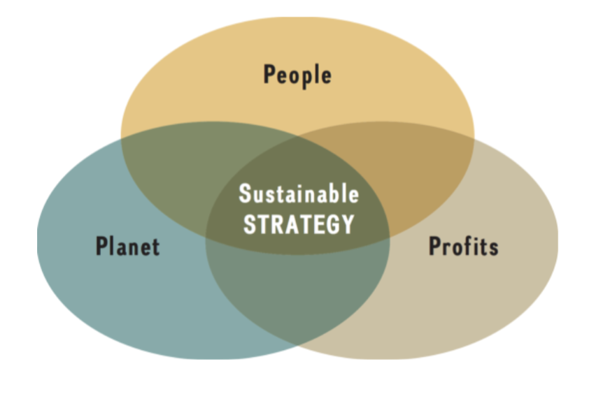 <p>Three dimensions fundamental to sustainable strategy:</p><ol><li><p>Profits: The economic dimension [The business must be profitable to survive]</p></li><li><p>People: The social dimension [Emphasizes the people aspect]</p></li><li><p>Planet: The ecological dimension [Emphasizes the relationship between business and the natural environment]</p></li></ol><p></p>