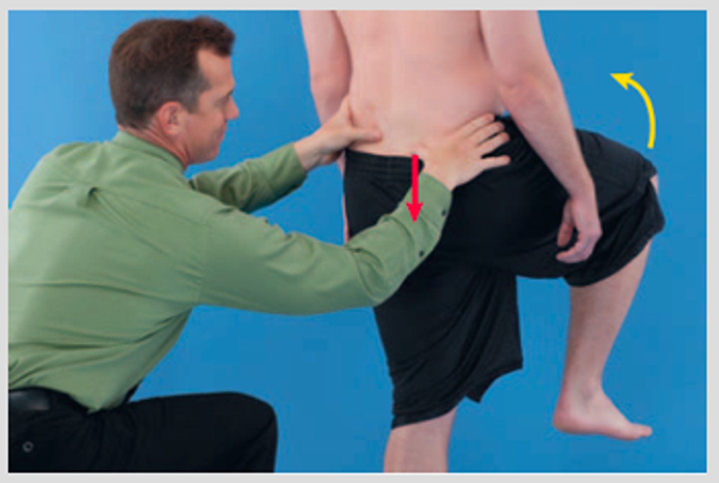 <p>palpate both PSIS or PSIS and S2</p><p>should have inferior and lateral movement of tested PSIS relative to the sacrum</p><p>+ test if no inferior movement or PSIS moves anterior of thumb on PSIS</p>