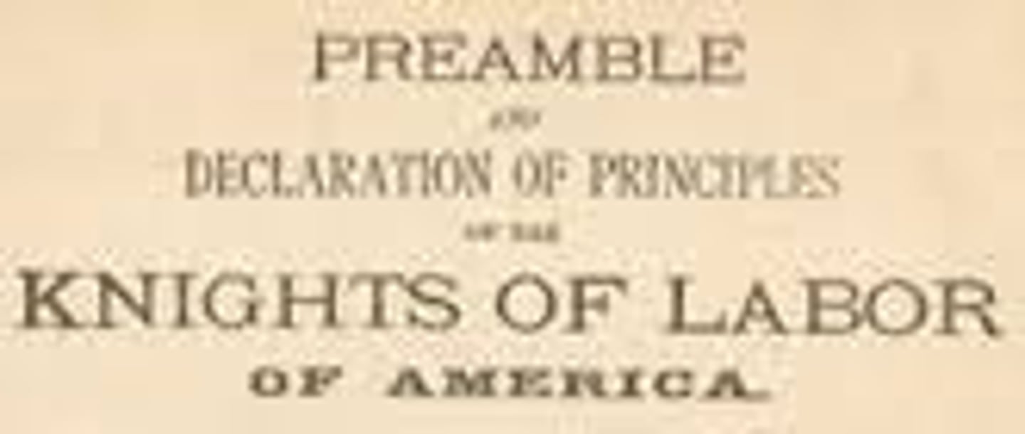 <p>The second national labor organization, organized in 1869 as a secret society and opened for public membership in 1881. The Knights were known for their efforts to organize all workers, regardless of skill level, gender, or race. After the mid-1880s their membership declined for a variety of reasons, including the Knights' participation in violent strikes and discord between skilled and unskilled members.</p>