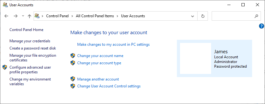 <p>&nbsp;User Accounts applet</p>