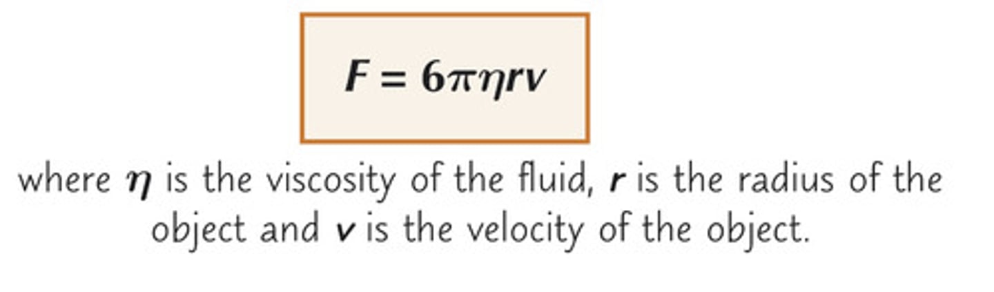 <p>Equation only applies to Small, spherical objects moving at low speeds with laminar flow...(absence of turbulent flow)</p><p>Note v is the terminal velocity</p>