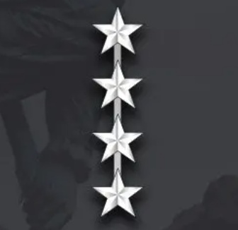 <p>Collar Device: Four silver five pointed stars</p>