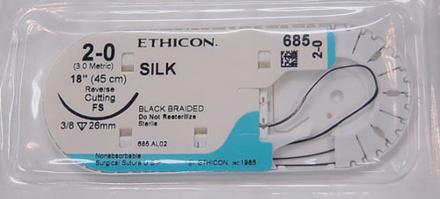 <p>type: natural fiber from silkworm</p><p>Package color: BABY BLUE</p><p>suture color: VIOLET / WHITE</p><p>usage: gastrointestinal</p><p>-multifilament non absorbable</p><p>NON ABSORBABLE</p><p>tensile strength: high</p><p>tissue reaction: less than gut, more than synthetics</p>