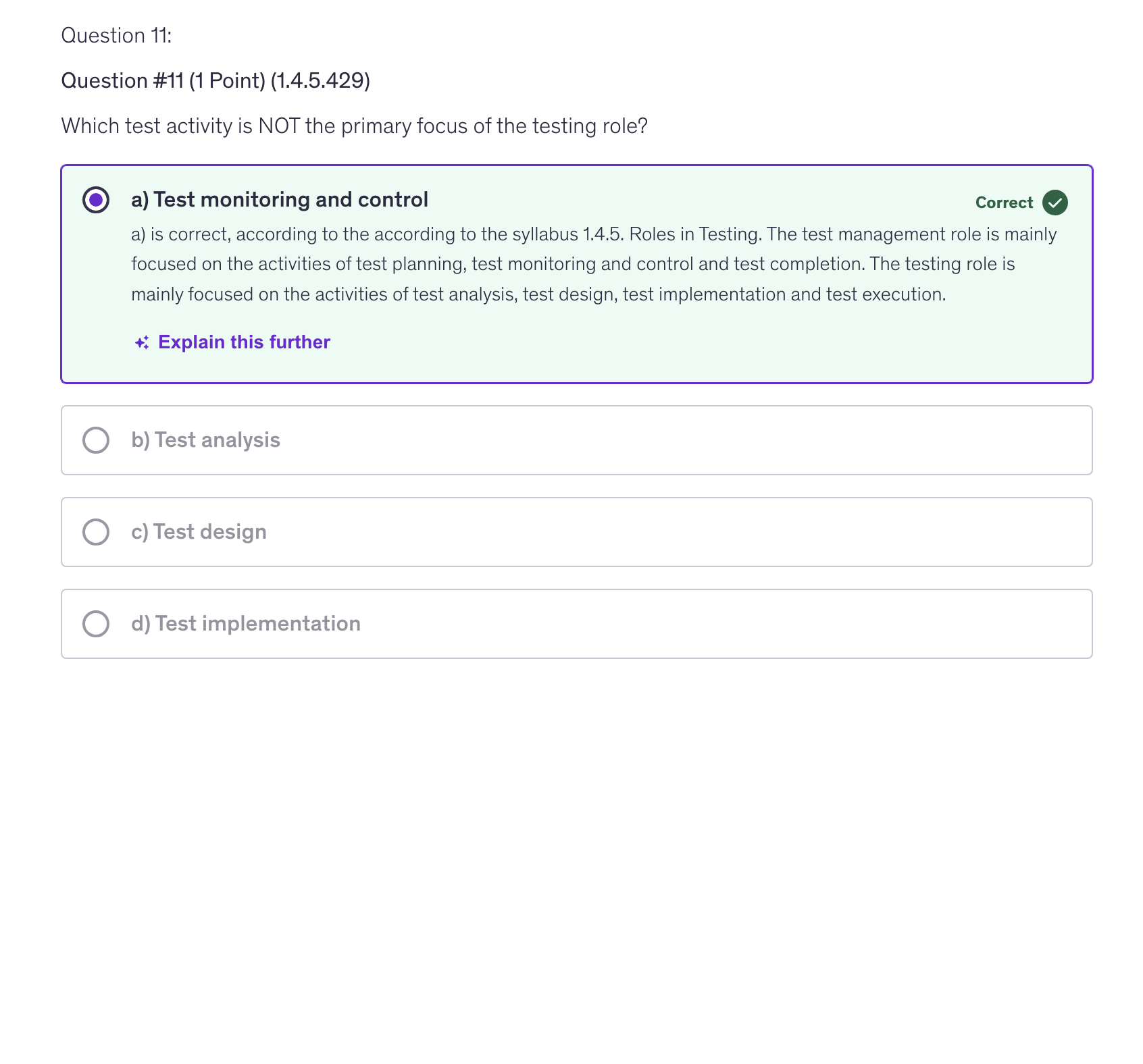 <p>a) Test monitoring and control</p>