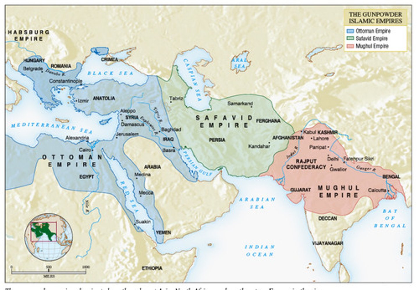 <p>large multiethnic states in Southwest, Central, and South Asia that relied on firearms to conquer and control their territories</p>