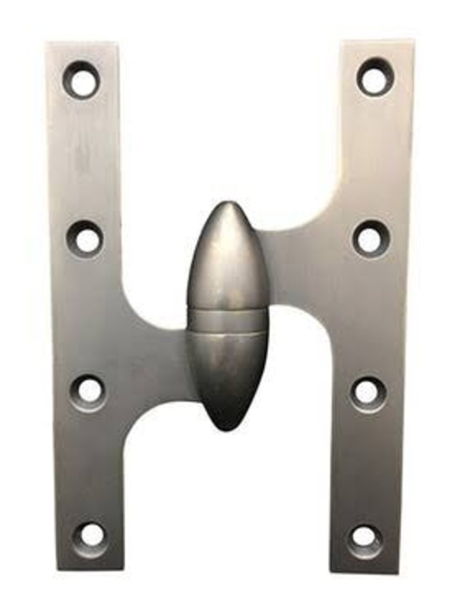 <p>A Paumelle having an oval shaped knuckle also called olive hinge</p>