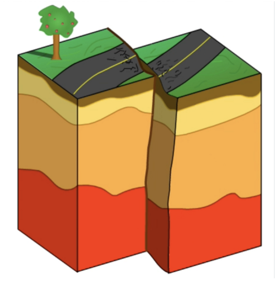 <p>fault blocks are moving <strong>horizontally</strong> (<strong>along</strong> line of strike) caused by <strong>shear stress</strong></p>