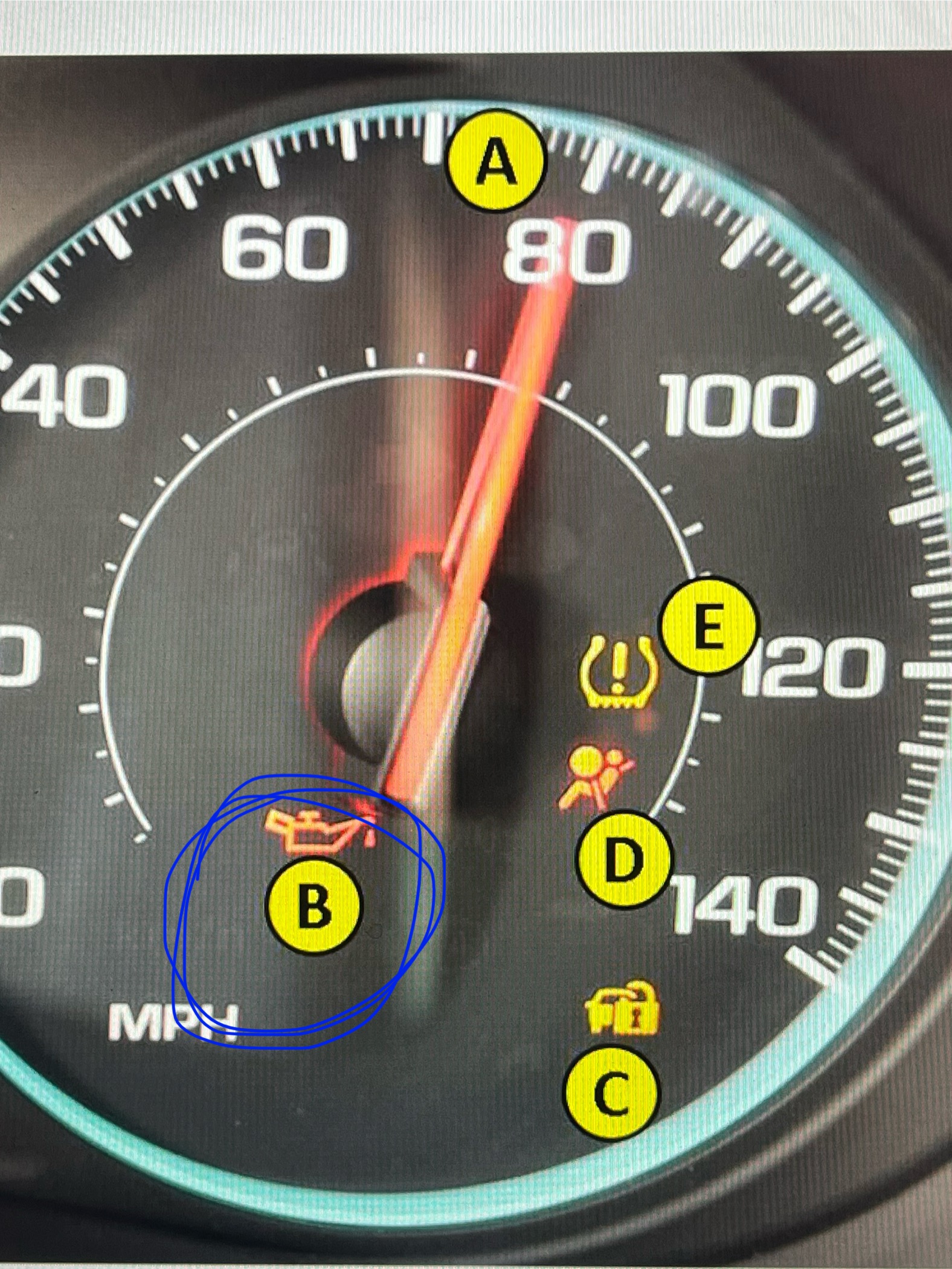 <ul><li><p><span>﻿﻿Engine might be low on oil, or it may be too hot</span></p></li><li><p><span>﻿﻿You should stop; do not drive the vehicle any farther</span></p></li></ul>