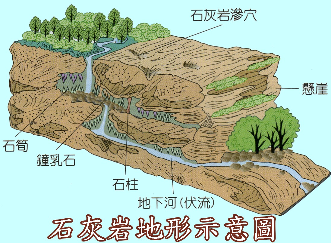 <p>主要由溶蝕作用形成的特殊地形，包括地表崎嶇、土壤貧瘠，具有洞穴與地表溶蝕景觀。</p>