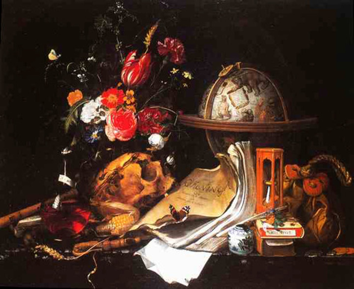 <p>a still-life painting of a 17th-century Dutch genre containing symbols of death or change as a reminder of their inevitability.</p>