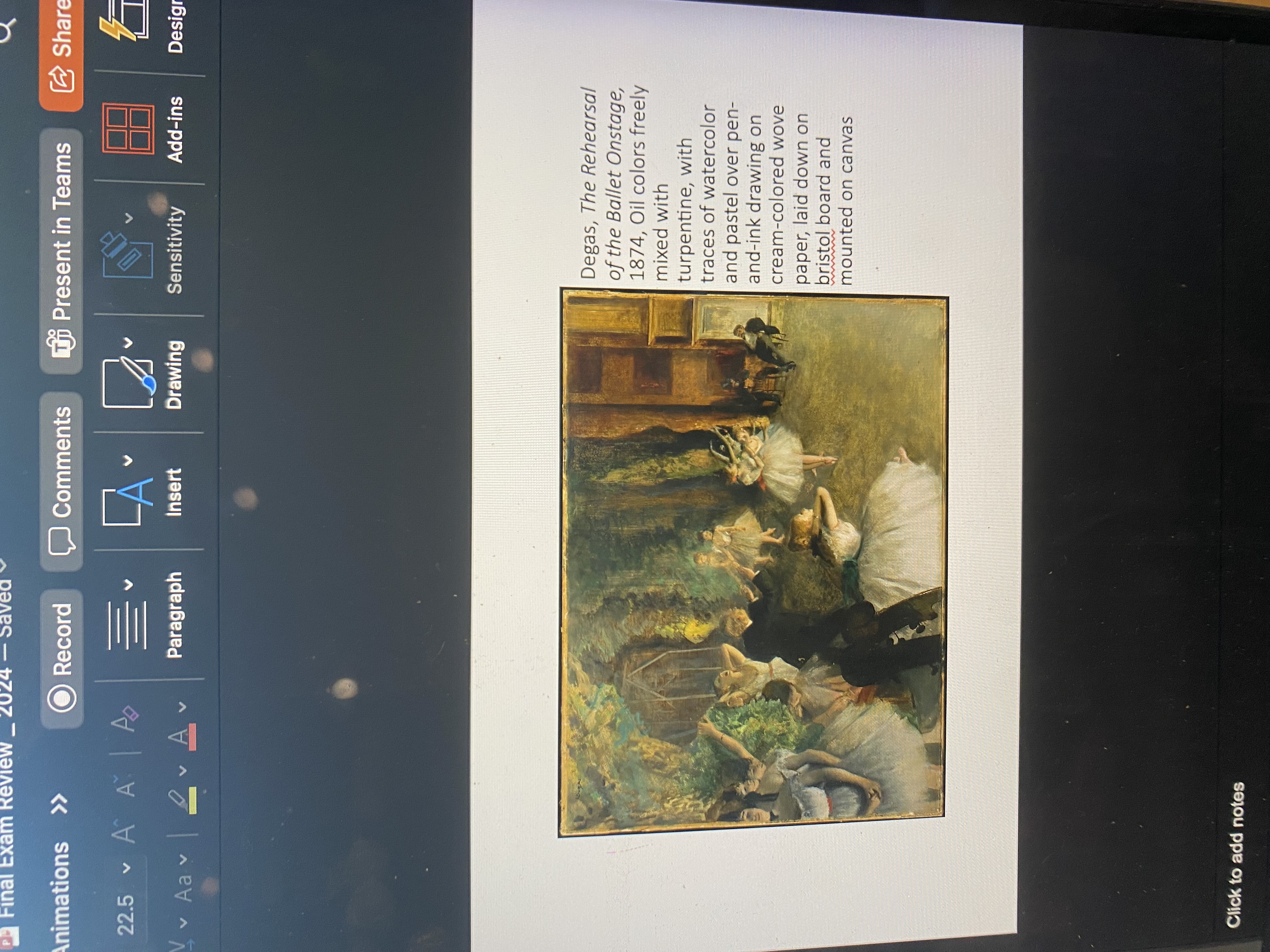 <p><span>Degas, The Rehearsal of the Ballet Onstage, 1874,</span></p>