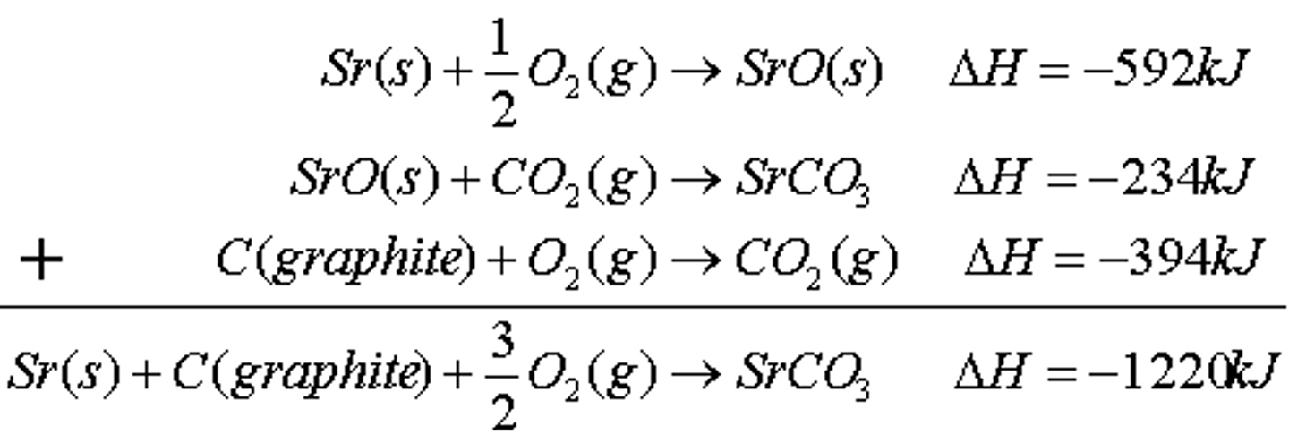 <p>states that enthalpy changes of rxn are additive—- applies to any state function including entropy and Gibb’s free energy</p><p>When doing problems, make sure to switch signs when you reverse the equation</p>