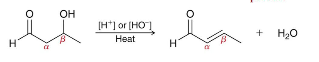 <ul><li><p><span style="color: #000000">when an aldol product is heated under acidic or basic conditions, an α, </span><span style="color: #000000">β-unsaturated carbonyl forms.</span></p></li><li><p><span style="color: #000000">Aldol condensation occurs when an aldol addition is performed at elevated temperatures.</span></p></li></ul><p></p>