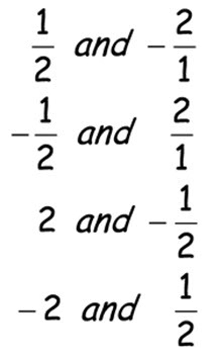 <p>the slopes are negative reciprocals.</p><p>to find the negative reciprocal make the slope a fraction, flip it, and change the sign.</p>