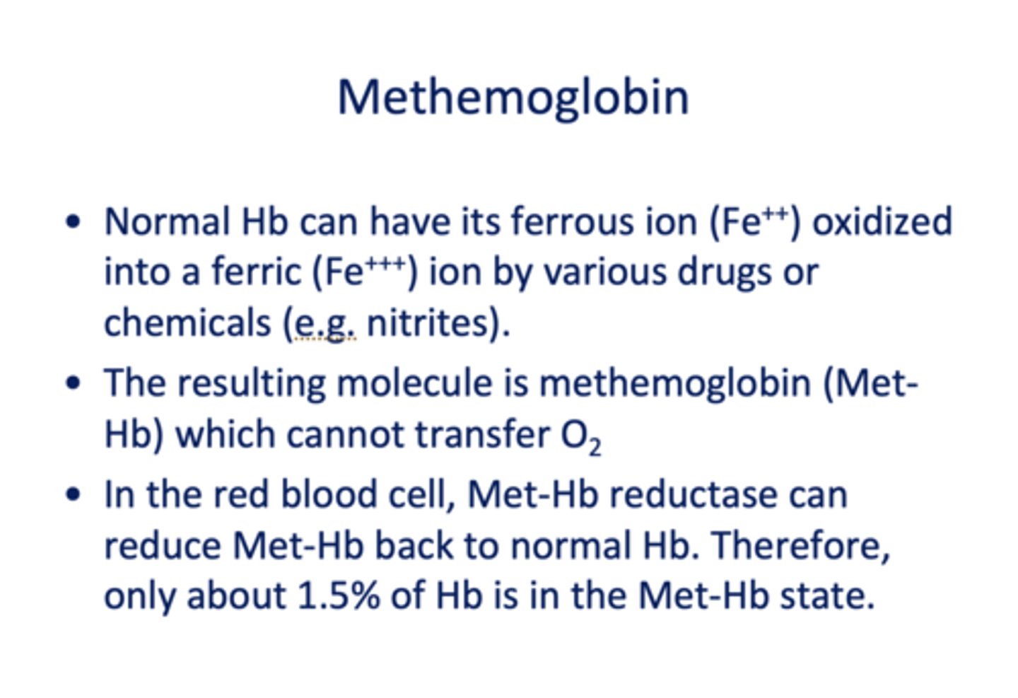 <p>it cannot transfer O2</p>